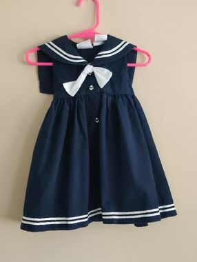 Vintage Good Lad Navy and White Sailor-Style Nautical Dress with Bow